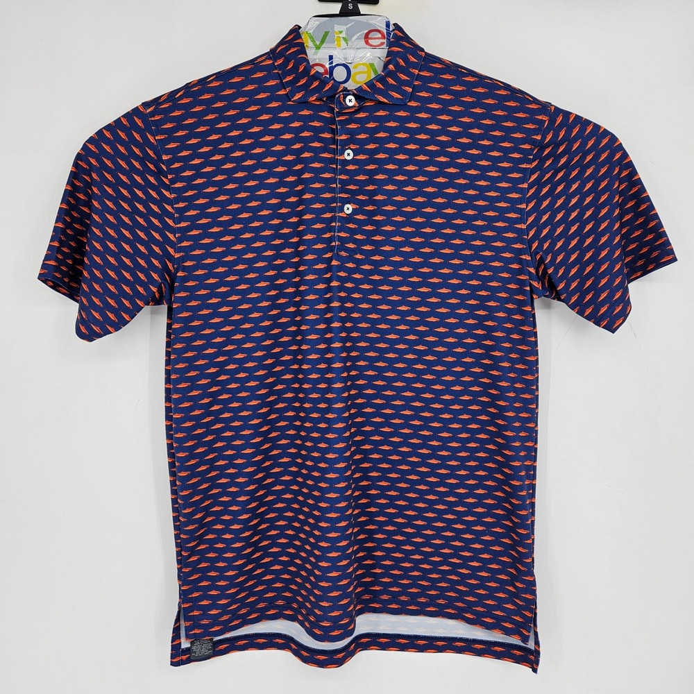 Turtleson Polo Shirt Mens Medium Short Sleeve Golf‎ Performance Fish Pattern AOP